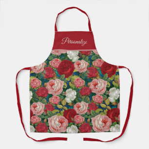 Elegant Victorian Red Pink Roses Apron