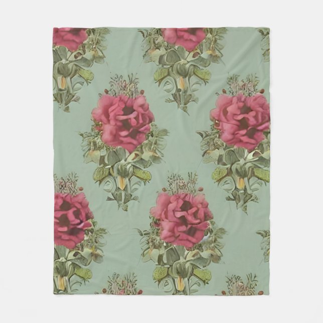 Elegant Victorian Red Rose Pattern Fleece Blanket (Front)