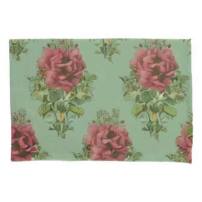 Elegant Victorian Red Rose Pattern Pillowcase (Front)