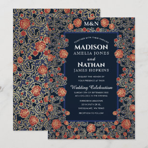 Elegant Victorian Rose Gold Foil Wedding Invitation