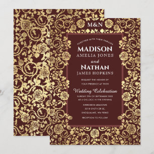 Elegant Victorian Rose Gold Foil Wedding Invitation