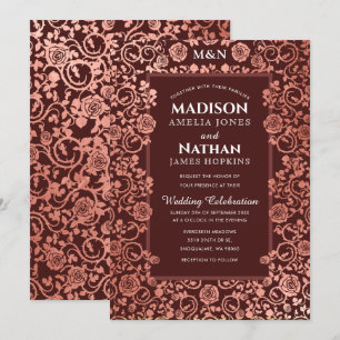 Elegant Victorian Rose Gold Foil Wedding Invitation