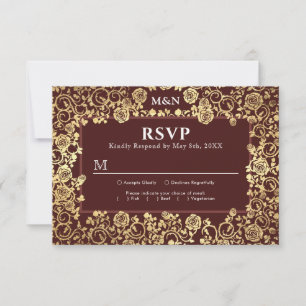 Elegant Victorian Rose Gold Foil Wedding RSVP Card