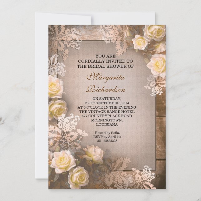 elegant victorian roses bridal shower invitations (Front)