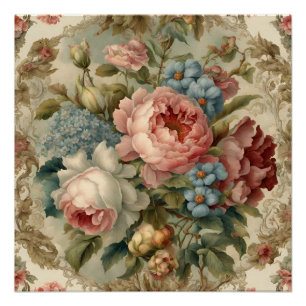 Elegant Victorian Roses, Garden Flowers  Poster