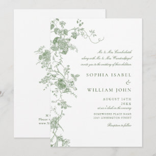Elegant Victorian Sage Green French Floral Wedding Invitation