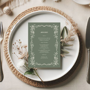 Elegant Victorian Sage Green Wedding Menu