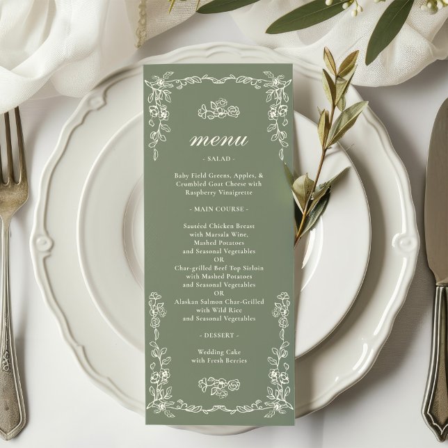 Elegant Victorian Sage Green Wedding Menu (Creator Uploaded)