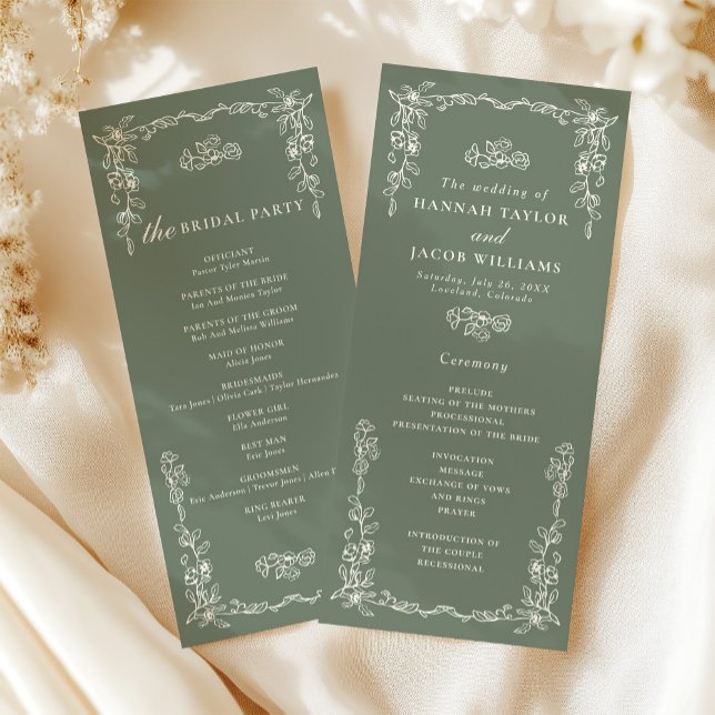 Elegant Victorian Sage Green Wedding Program Programme (Creator Uploaded)