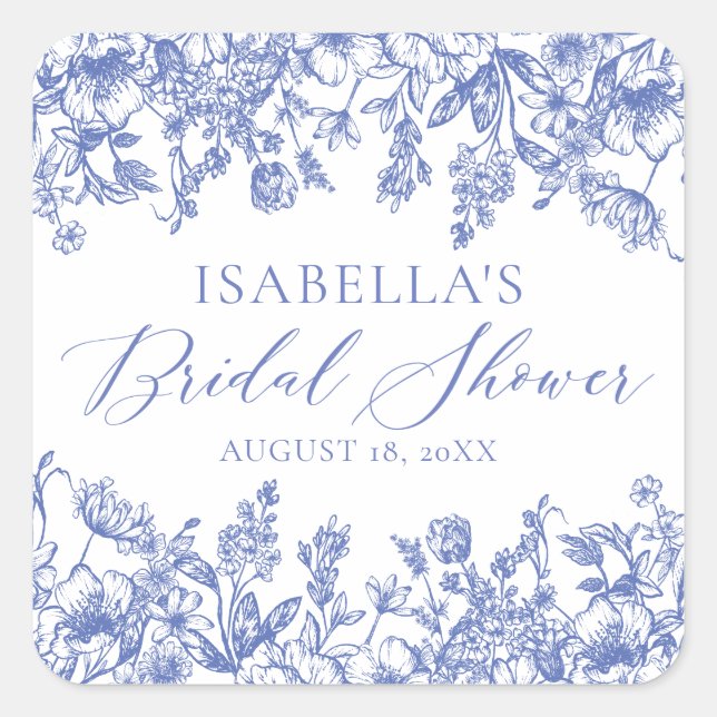 Elegant Victorian Something Blue Bridal Shower Square Sticker (Front)