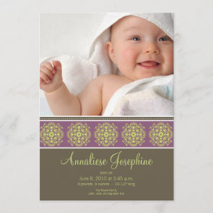 Elegant Victorian Stamp Birth Announcement: lilac Announcement