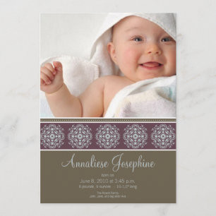Elegant Victorian Stamp Birth Announcement: purple Announcement