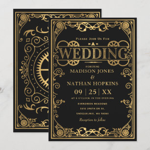 Elegant Victorian Steampunk Wedding Invitation