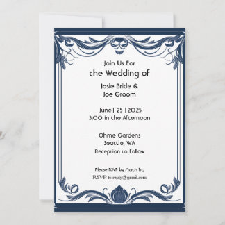 Elegant Victorian style blue wedding invitation