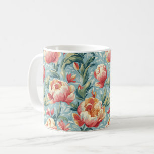Elegant Victorian Style Floral Peonies Tulips Coffee Mug
