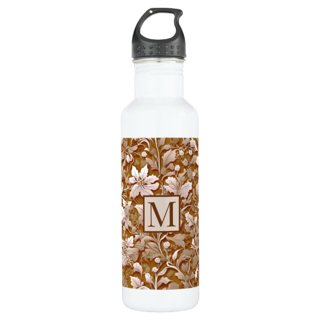 Elegant victorian terracotta boho white floral 710 ml water bottle (Front)