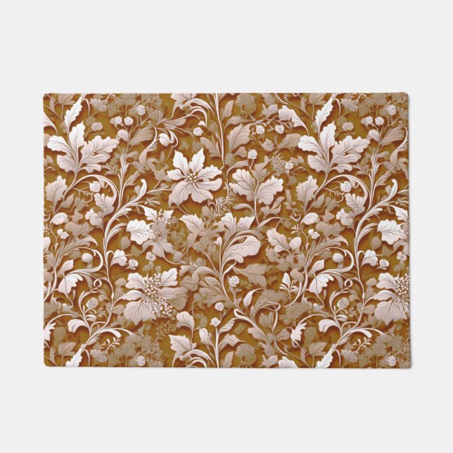 Elegant victorian terracotta boho white floral doormat (Front)