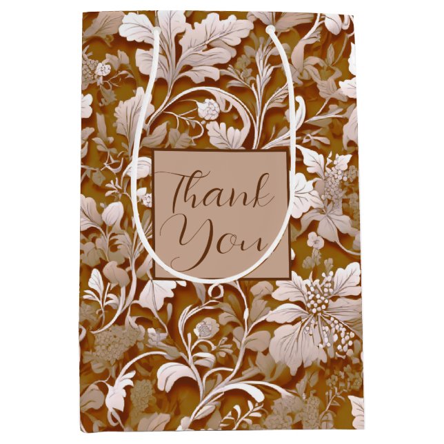 Elegant victorian terracotta white floral medium gift bag (Front)