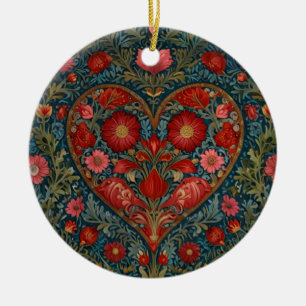 Elegant Victorian Valentines Day heart design Ceramic Tree Decoration