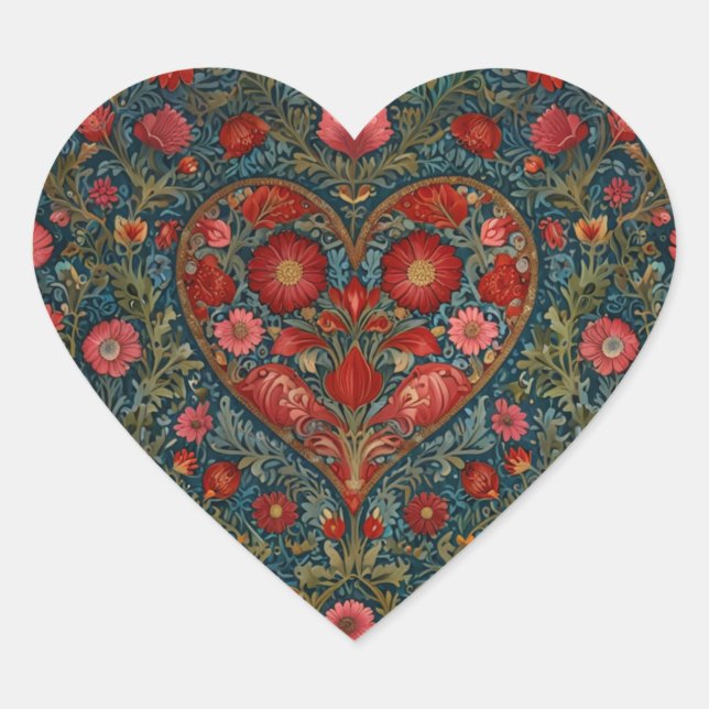 Elegant Victorian Valentines Day heart design Heart Sticker (Front)