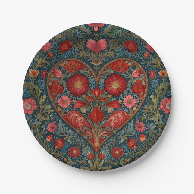 Elegant Victorian Valentines Day heart design Paper Plate (Front)