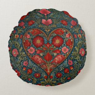 Elegant Victorian Valentines Day heart design Round Cushion