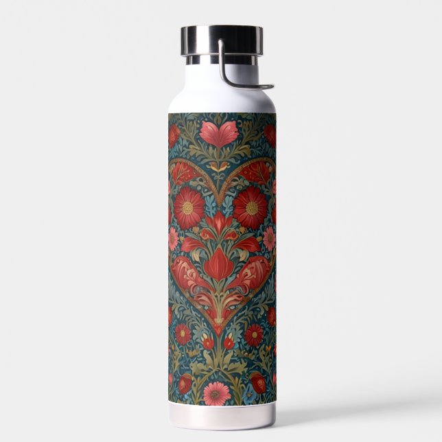 Elegant Victorian Valentines Day heart design Water Bottle (Left)