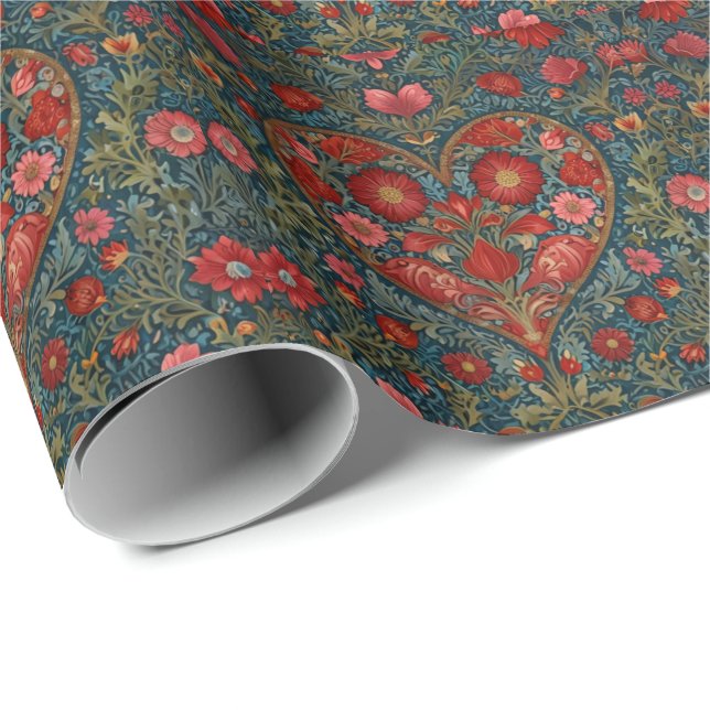 Elegant Victorian Valentines Day heart design Wrapping Paper (Roll Corner)