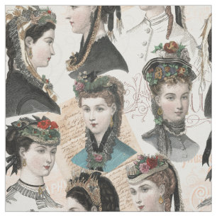 Elegant Victorian Vintage Women in Hats Fabric