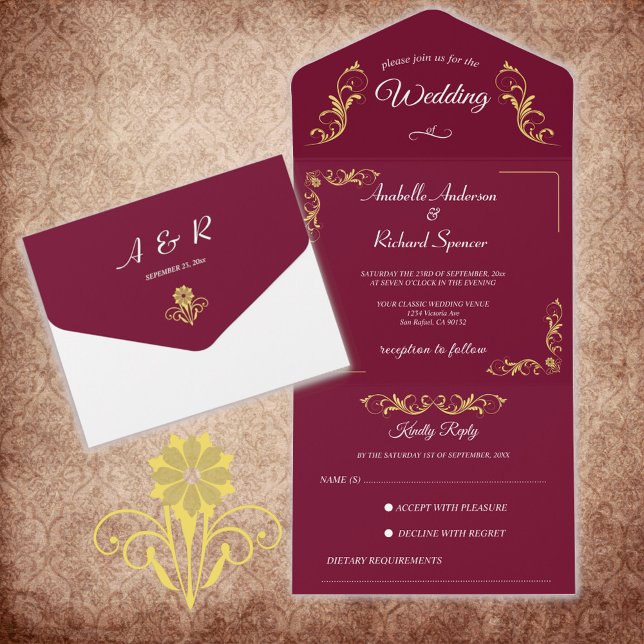 Elegant Victorian Wedding  All In One Invitation (Creator Uploaded)