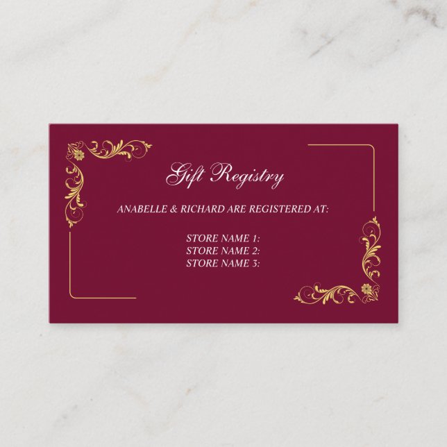 Elegant Victorian Wedding Gift Registry Enclosure Card (Front)