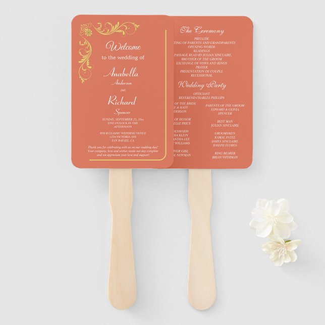 Elegant Victorian Wedding  Hand Fan Program (Front and Back)
