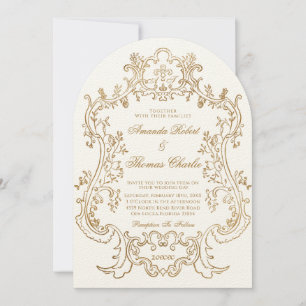 Elegant Victorian White and Gold Wedding Invitation