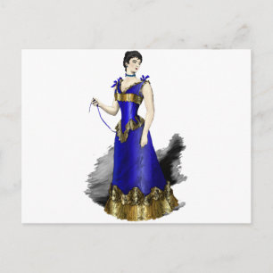 Elegant Victorian Woman in Blue Corset Gown Postcard