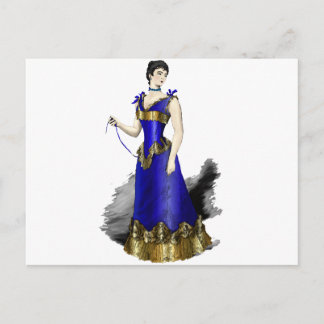 Elegant Victorian Woman in Blue Corset Gown Postcard