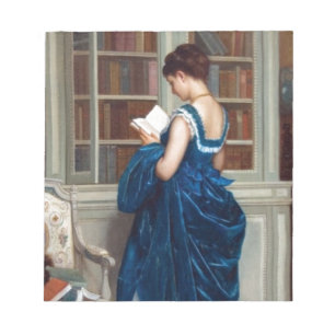 Elegant Victorian Woman Reading in Library  Notepad