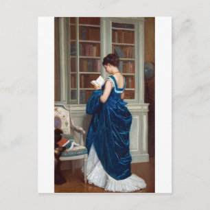Elegant Victorian Woman Reading in Library  Postcard
