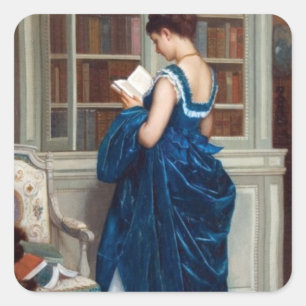 Elegant Victorian Woman Reading in Library  Square Sticker