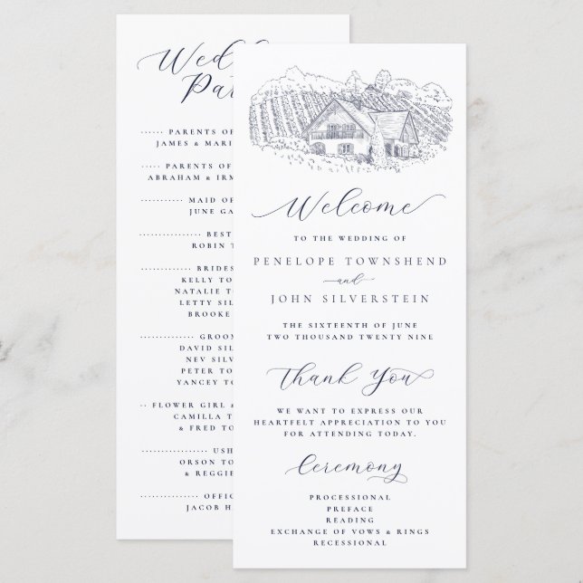 Elegant Vineard Illustration Destination Wedding Programme (Front/Back)