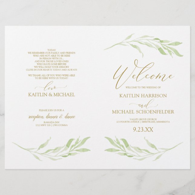 Elegant Vines & Gold Calligraphy Wedding Programs (Front)