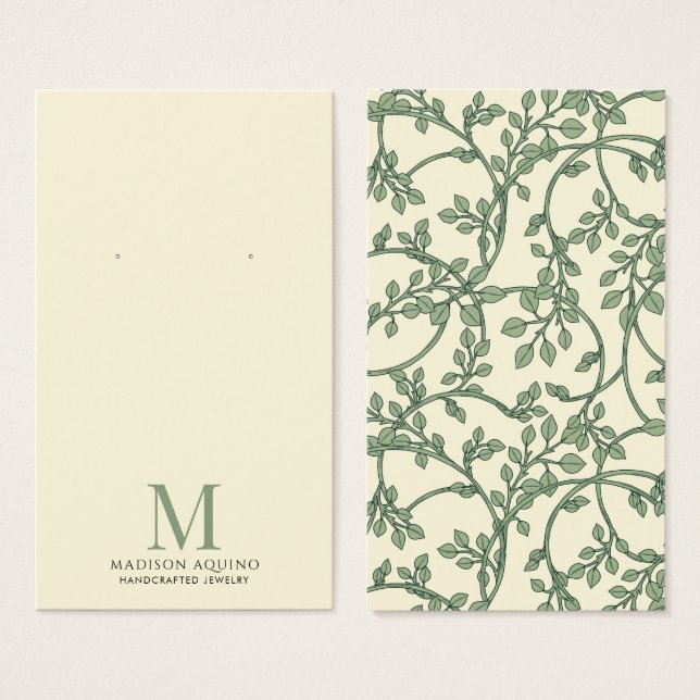Elegant Vines Green Cream Earring Display Cards (Front & Back)