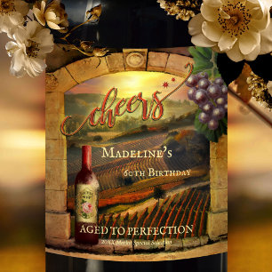 Elegant Vineyard Art Cheers Birthday Wine Label