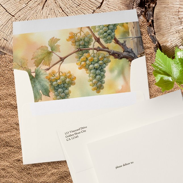 Elegant Vineyard Golden Hour Grapes Wedding Envelope (Envelope with Return Address from the Sunset Vineyard wedding collection by Darling & May)