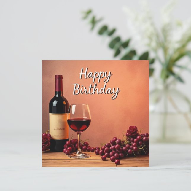 Elegant Vineyard Happy Birthday Wine & Grapes Card (Standing Front)