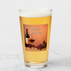 Elegant Vineyard Happy Birthday Wine & Grapes Glass