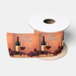 Elegant Vineyard Happy Birthday Wine & Grapes Satin Ribbon