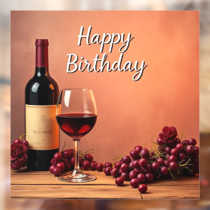 Elegant Vineyard Happy Birthday Wine & Grapes Window Cling