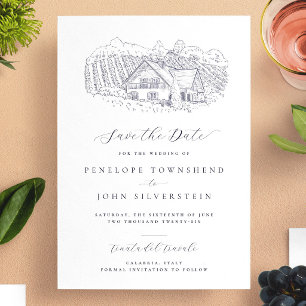 Elegant Vineyard Illustration Destination Wedding Save The Date