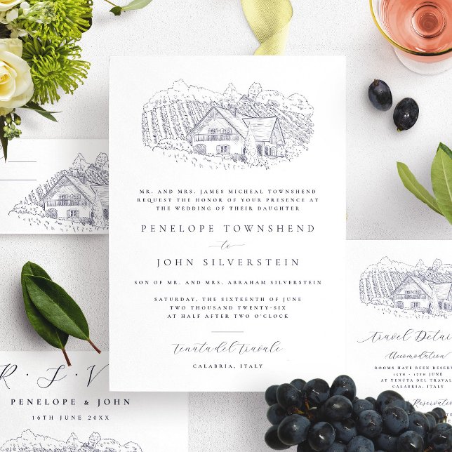 Elegant Vineyard Illustration Formal Wedding Invitation (Elegant Vineyard Illustration Formal Wedding Invitation)