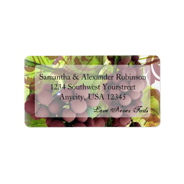 Elegant Vineyard Purple/Green Grapes Wedding Label (Front)